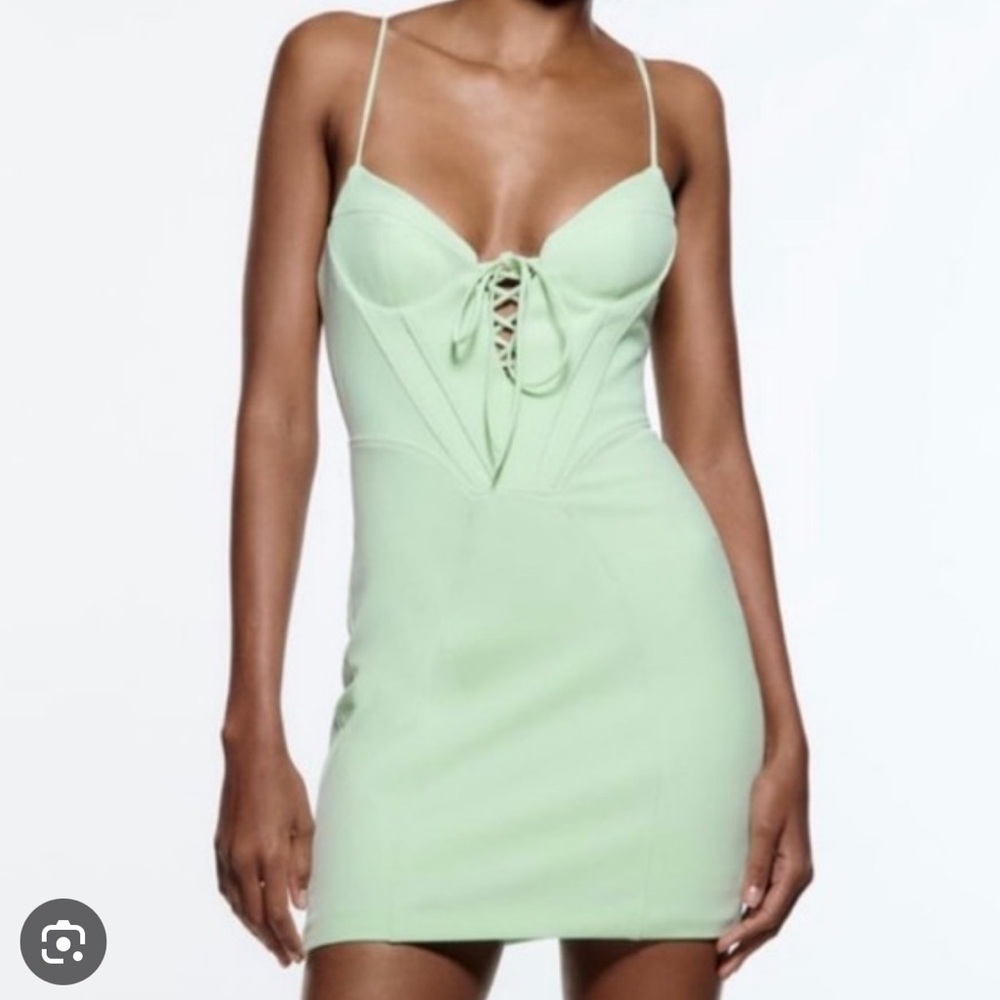 Zara Mint Green Bustier Corset Lace Up Bodycon Party Going Out Mini Dress XL